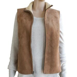 Lands’ End Brown Faux Suede Sherpa Lined Vest Jacket Women’s Size 6 - 8